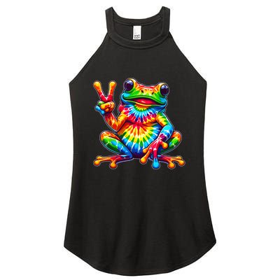 Tiedye Frog Peace Sign Hippie Women's Perfect Tri Rocker Tank