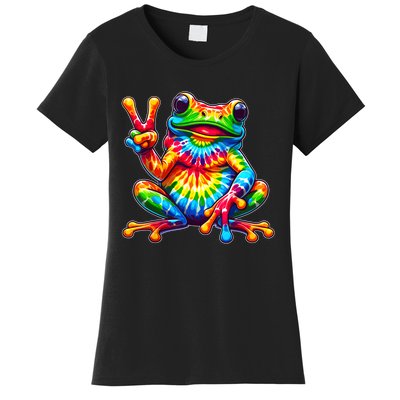 Tiedye Frog Peace Sign Hippie Women's T-Shirt