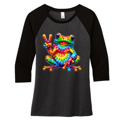 Tiedye Frog Peace Sign Hippie Women's Tri-Blend 3/4-Sleeve Raglan Shirt