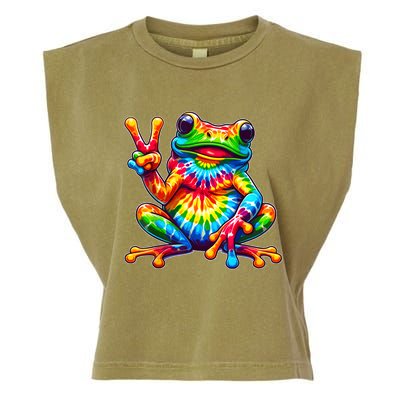 Tiedye Frog Peace Sign Hippie Garment-Dyed Women's Muscle Tee