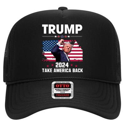 Trump Fist Pump Shot High Crown Mesh Back Trucker Hat