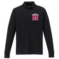 Tackle Football Pink Ribbon Breast Cancer Awareness Performance Long Sleeve Polo