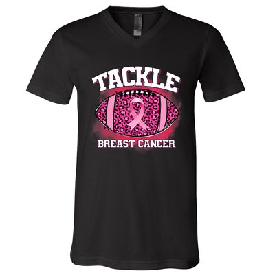 Tackle Football Pink Ribbon Breast Cancer Awareness V-Neck T-Shirt