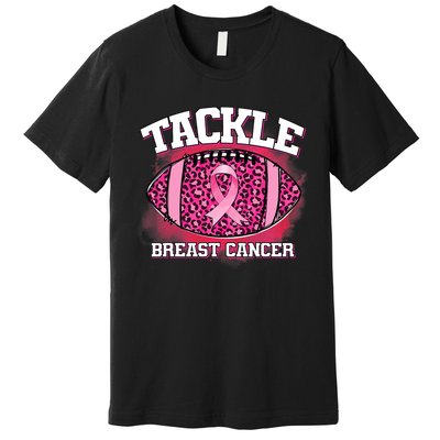 Tackle Football Pink Ribbon Breast Cancer Awareness Premium T-Shirt