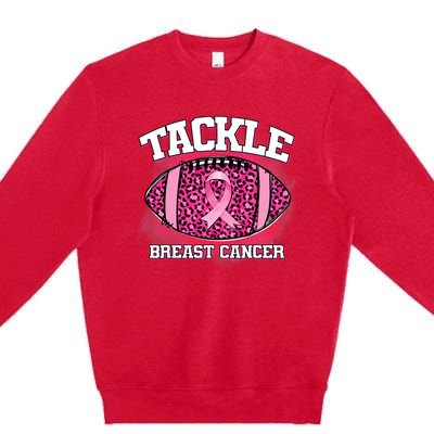 Tackle Football Pink Ribbon Breast Cancer Awareness Premium Crewneck Sweatshirt