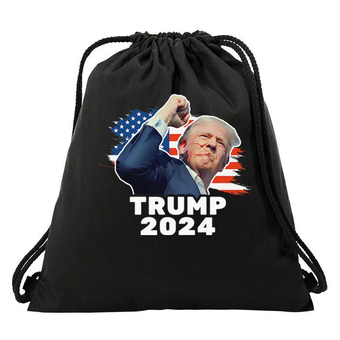 Trump Fist Pump Shot At Trump 2024 Trump Survives Rally Drawstring Bag