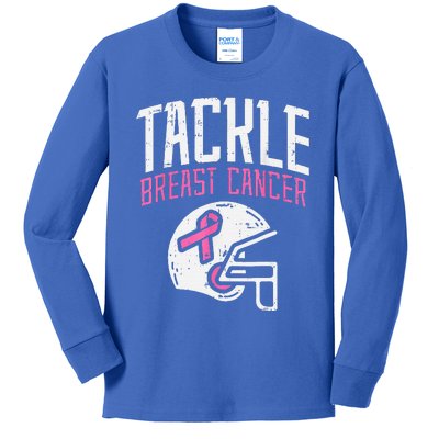 Tackle Football Pink Ribbon Breast Cancer Awareness Kids Long Sleeve Shirt