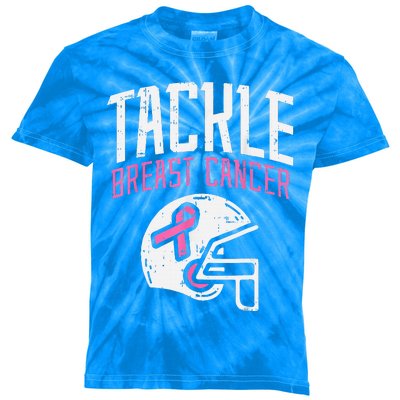 Tackle Football Pink Ribbon Breast Cancer Awareness Kids Tie-Dye T-Shirt