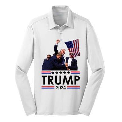 Trump Fist Pumped Fight Pray For Trump America Silk Touch Performance Long Sleeve Polo