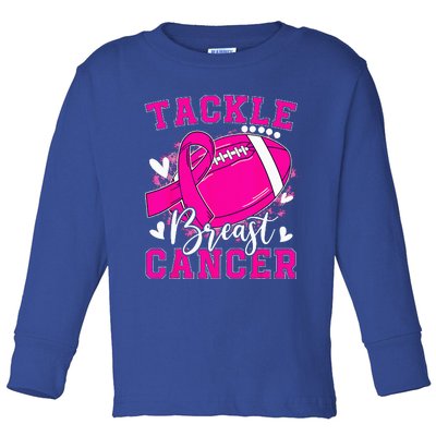 Tackle Football Pink Ribbon Breast Cancer Awareness Toddler Long Sleeve Shirt