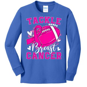 Tackle Football Pink Ribbon Breast Cancer Awareness Kids Long Sleeve Shirt