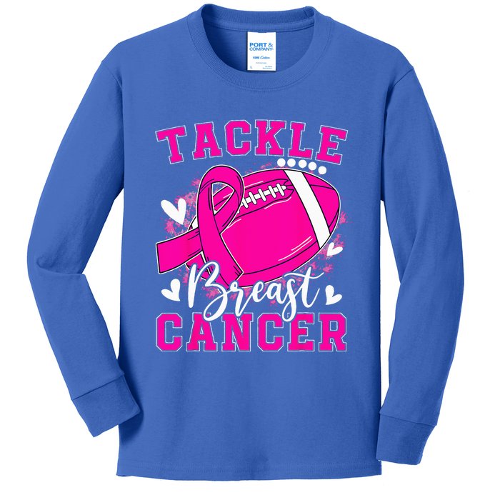 Tackle Football Pink Ribbon Breast Cancer Awareness Kids Long Sleeve Shirt