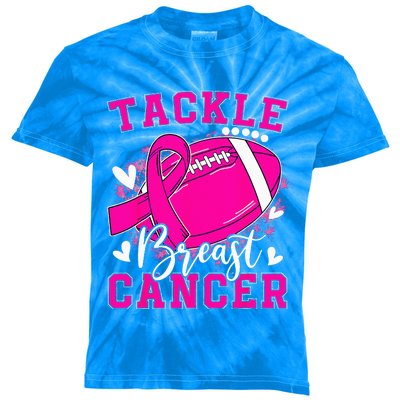 Tackle Football Pink Ribbon Breast Cancer Awareness Kids Tie-Dye T-Shirt