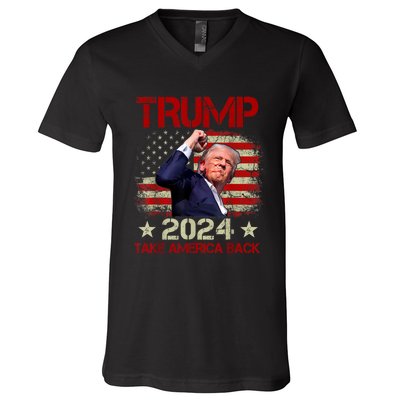 Trump Fist Pump Shot At Trump 2024 Trump Survives Rally V-Neck T-Shirt