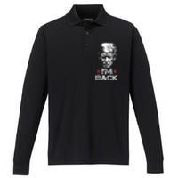 Trump For President 2024 Trump Won Trump IM Back Performance Long Sleeve Polo