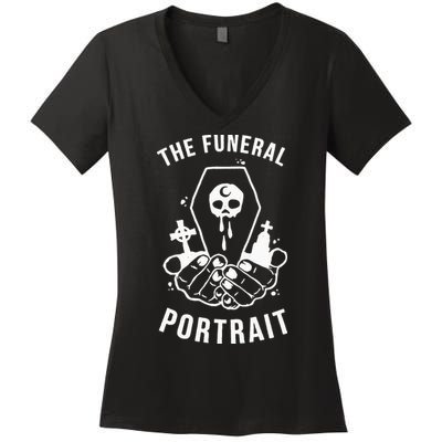 The Funeral Portrait Coffin Skull Women's V-Neck T-Shirt
