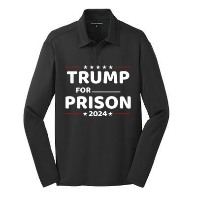 Trump For Prison 2024 Funny Politics Silk Touch Performance Long Sleeve Polo