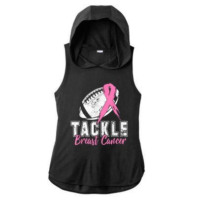 Tackle Football Pink Ribbon Breast Cancer Awareness Ladies PosiCharge Tri-Blend Wicking Draft Hoodie Tank