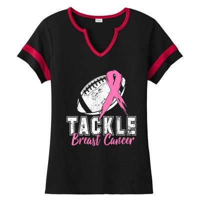 Tackle Football Pink Ribbon Breast Cancer Awareness Ladies Halftime Notch Neck Tee