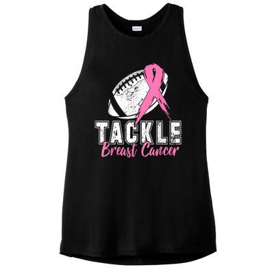 Tackle Football Pink Ribbon Breast Cancer Awareness Ladies PosiCharge Tri-Blend Wicking Tank