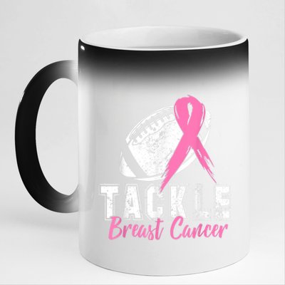 Tackle Football Pink Ribbon Breast Cancer Awareness 11oz Black Color Changing Mug