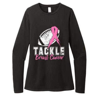 Tackle Football Pink Ribbon Breast Cancer Awareness Womens CVC Long Sleeve Shirt