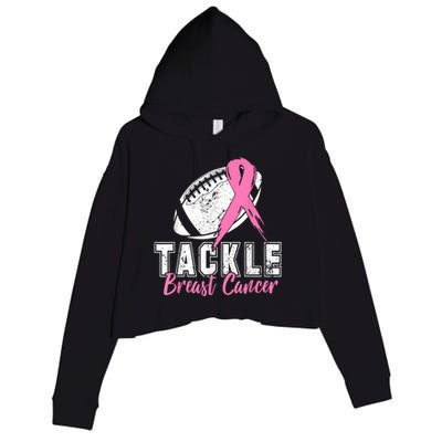 Tackle Football Pink Ribbon Breast Cancer Awareness Crop Fleece Hoodie