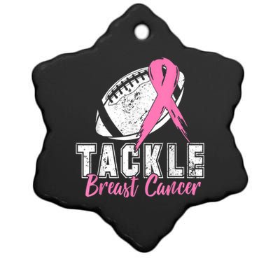 Tackle Football Pink Ribbon Breast Cancer Awareness Ceramic Star Ornament