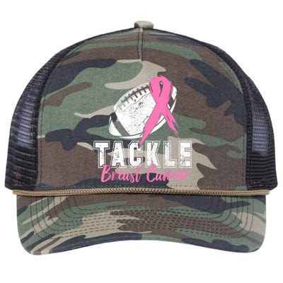 Tackle Football Pink Ribbon Breast Cancer Awareness Retro Rope Trucker Hat Cap