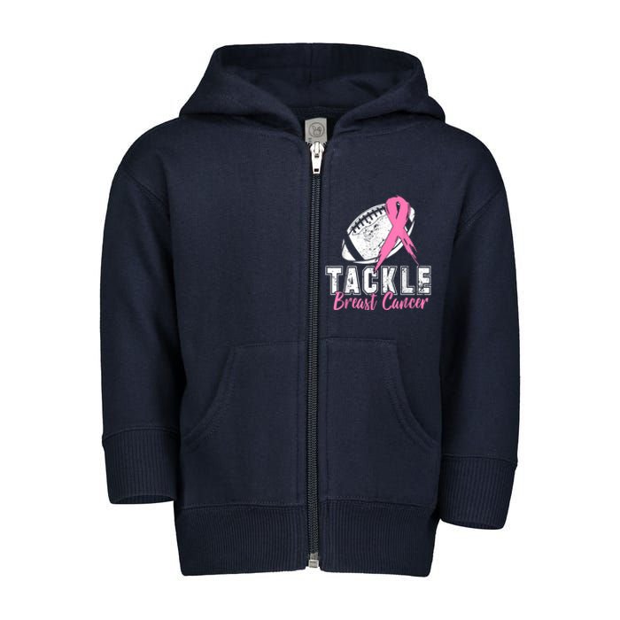 Tackle Football Pink Ribbon Breast Cancer Awareness Toddler Zip Fleece Hoodie