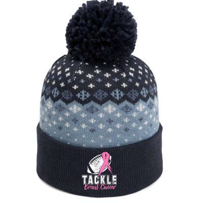 Tackle Football Pink Ribbon Breast Cancer Awareness The Baniff Cuffed Pom Beanie