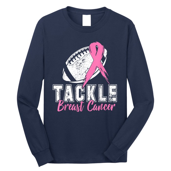 Tackle Football Pink Ribbon Breast Cancer Awareness Long Sleeve Shirt