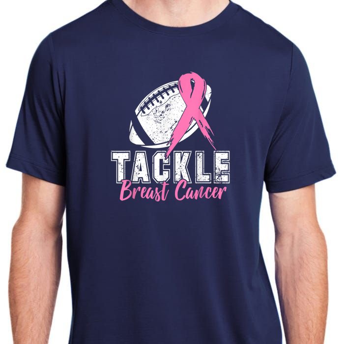 Tackle Football Pink Ribbon Breast Cancer Awareness Adult ChromaSoft Performance T-Shirt