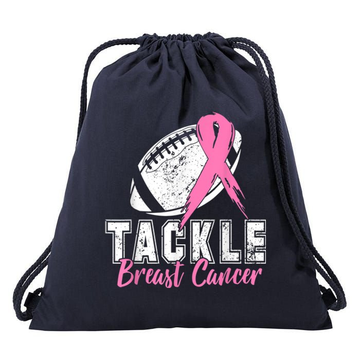 Tackle Football Pink Ribbon Breast Cancer Awareness Drawstring Bag