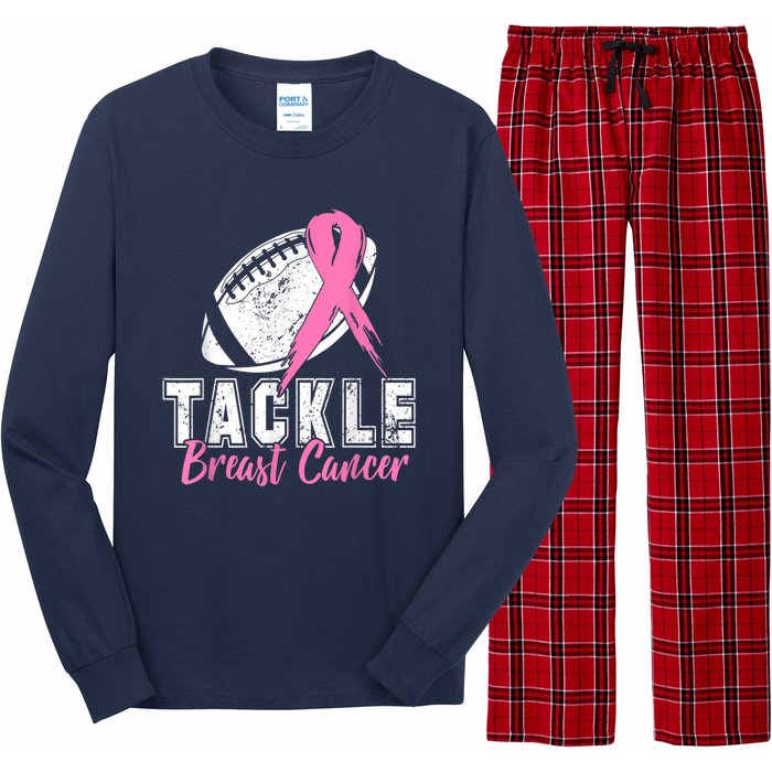 Tackle Football Pink Ribbon Breast Cancer Awareness Long Sleeve Pajama Set