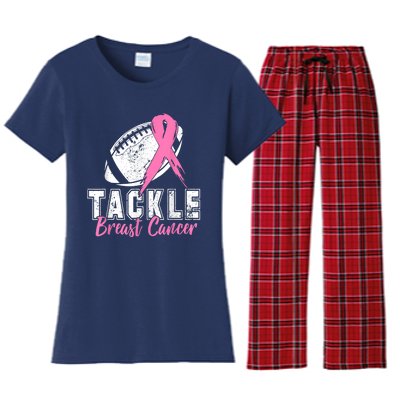 Tackle Football Pink Ribbon Breast Cancer Awareness Women's Flannel Pajama Set