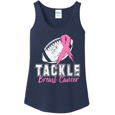 Tackle Football Pink Ribbon Breast Cancer Awareness Ladies Essential Tank