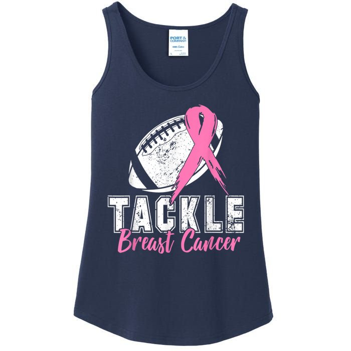 Tackle Football Pink Ribbon Breast Cancer Awareness Ladies Essential Tank