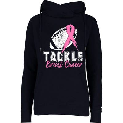 Tackle Football Pink Ribbon Breast Cancer Awareness Womens Funnel Neck Pullover Hood