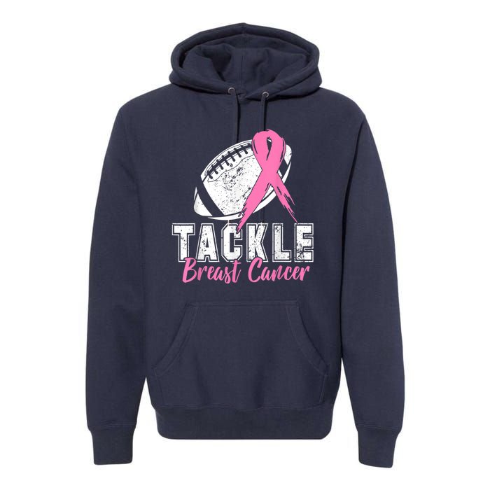 Tackle Football Pink Ribbon Breast Cancer Awareness Premium Hoodie