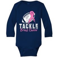 Tackle Football Pink Ribbon Breast Cancer Awareness Baby Long Sleeve Bodysuit