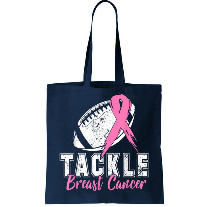 Tackle Football Pink Ribbon Breast Cancer Awareness Tote Bag