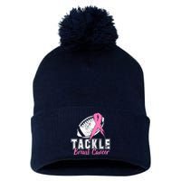 Tackle Football Pink Ribbon Breast Cancer Awareness Pom Pom 12in Knit Beanie