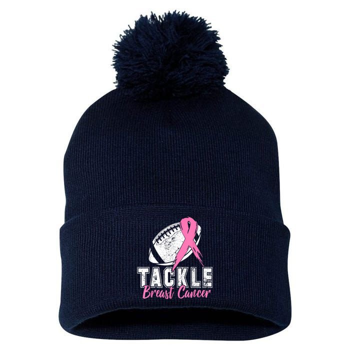 Tackle Football Pink Ribbon Breast Cancer Awareness Pom Pom 12in Knit Beanie