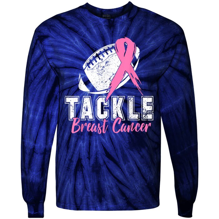 Tackle Football Pink Ribbon Breast Cancer Awareness Tie-Dye Long Sleeve Shirt