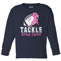 Tackle Football Pink Ribbon Breast Cancer Awareness Toddler Long Sleeve Shirt