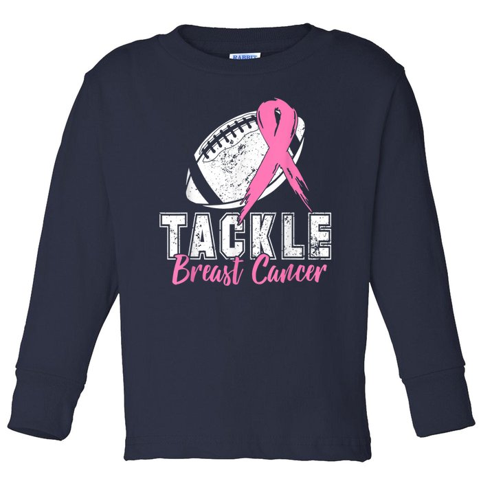 Tackle Football Pink Ribbon Breast Cancer Awareness Toddler Long Sleeve Shirt