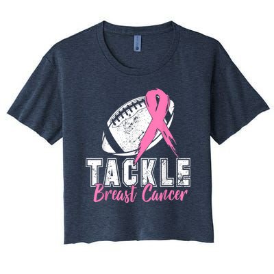 Tackle Football Pink Ribbon Breast Cancer Awareness Women's Crop Top Tee