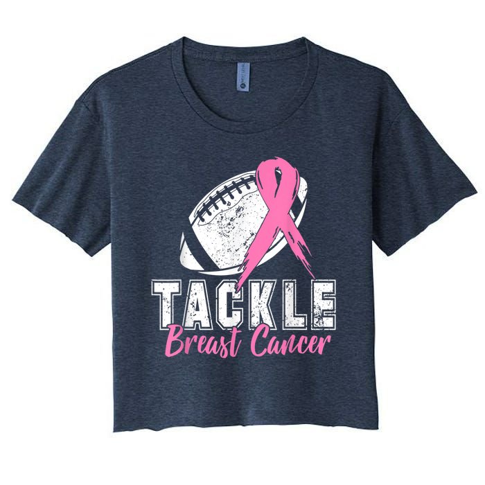 Tackle Football Pink Ribbon Breast Cancer Awareness Women's Crop Top Tee