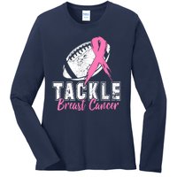 Tackle Football Pink Ribbon Breast Cancer Awareness Ladies Long Sleeve Shirt